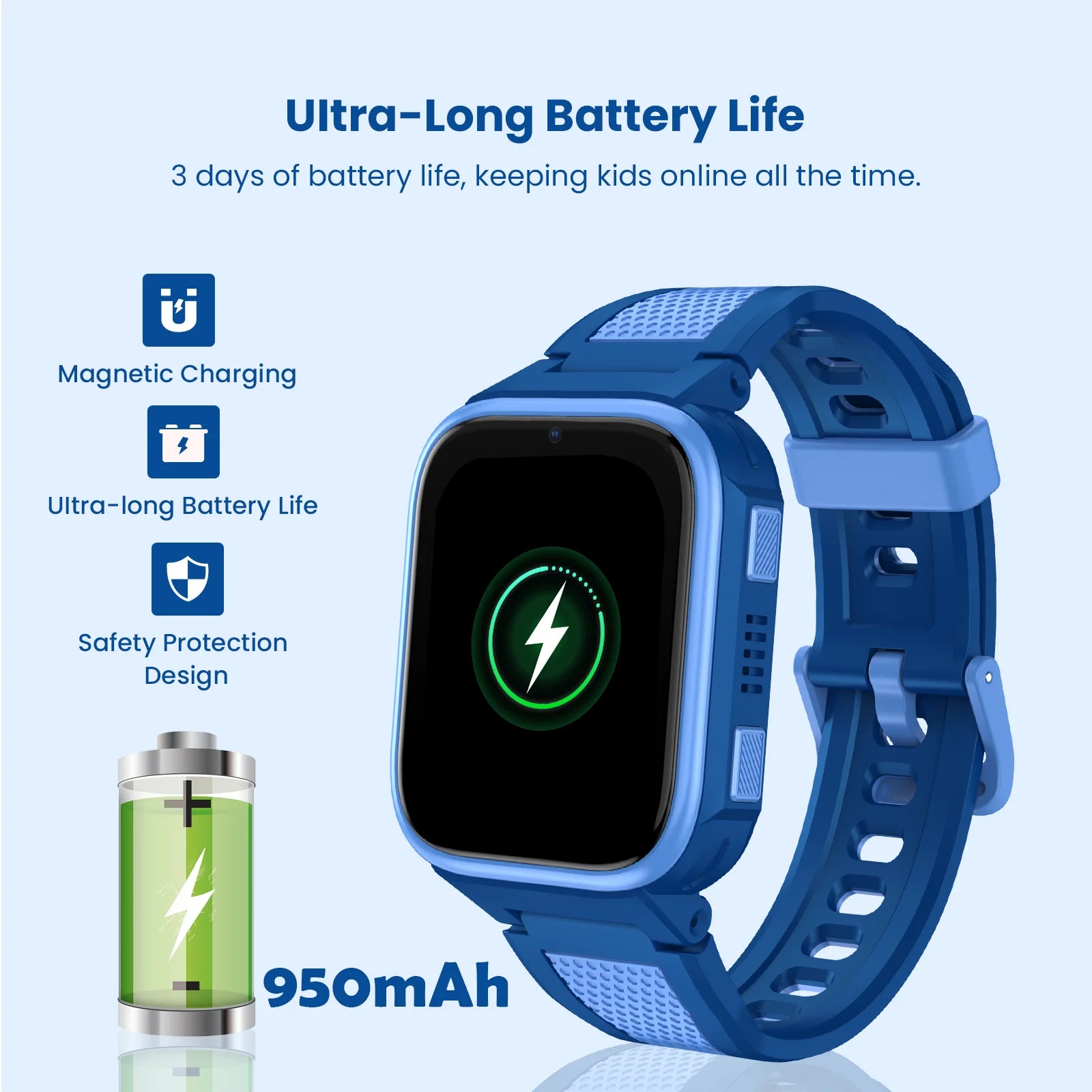 LAGENIO K10 AI Kids Smart Watch with Sim Card GPS LBS WIFI Video Call 950mAh Big Battery Sos IP68 4G GPS Smart Watch for Kids