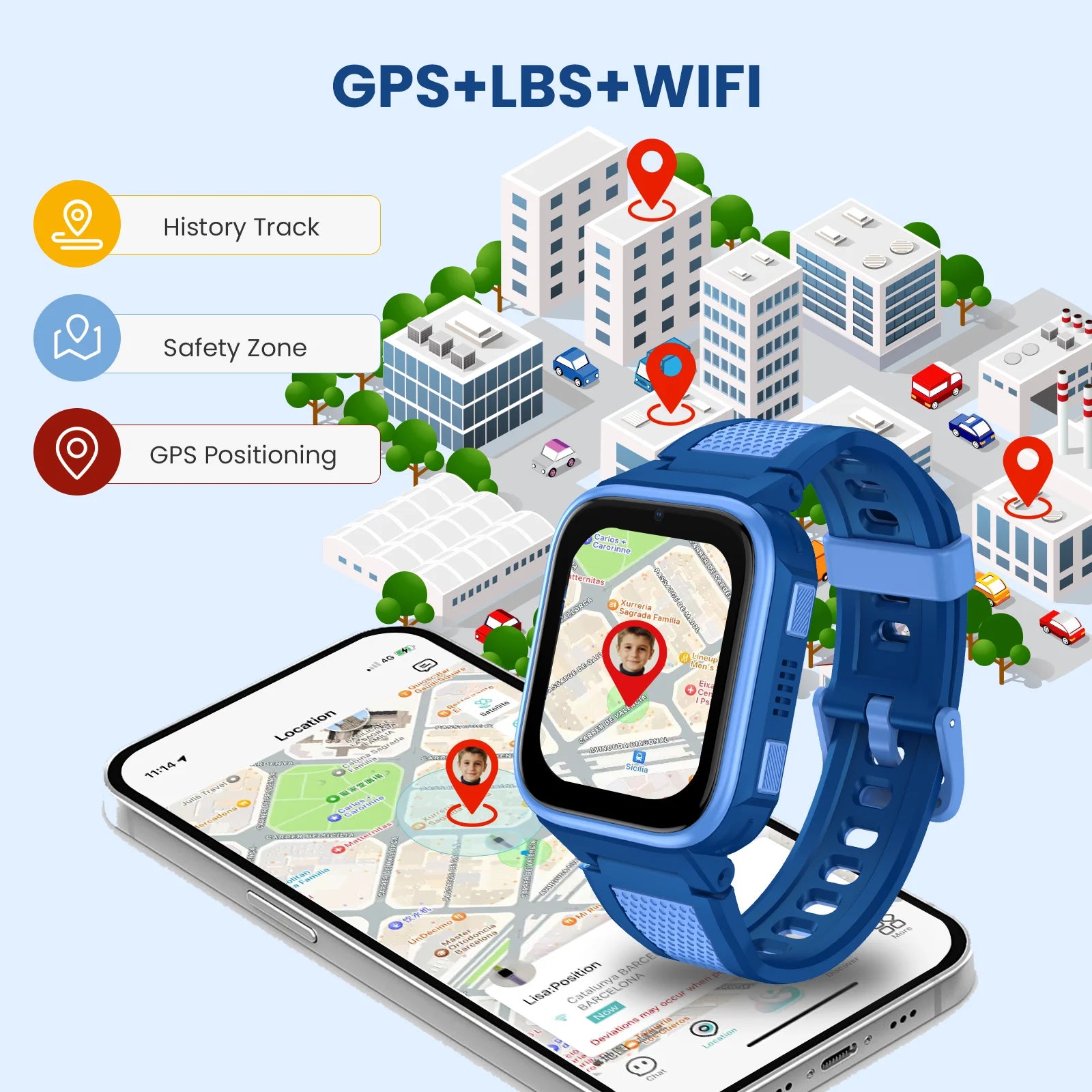 LAGENIO K10 AI Kids Smart Watch with Sim Card GPS LBS WIFI Video Call 950mAh Big Battery Sos IP68 4G GPS Smart Watch for Kids