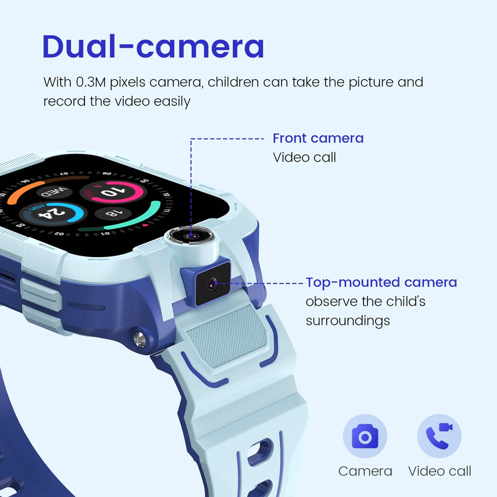 Wholesale Custom DH15 Kids Smart Watch for Ages 6-14 Square GPS 4G SIM Card Waterproof IP67 Video Call GPS Camera Boys Girls