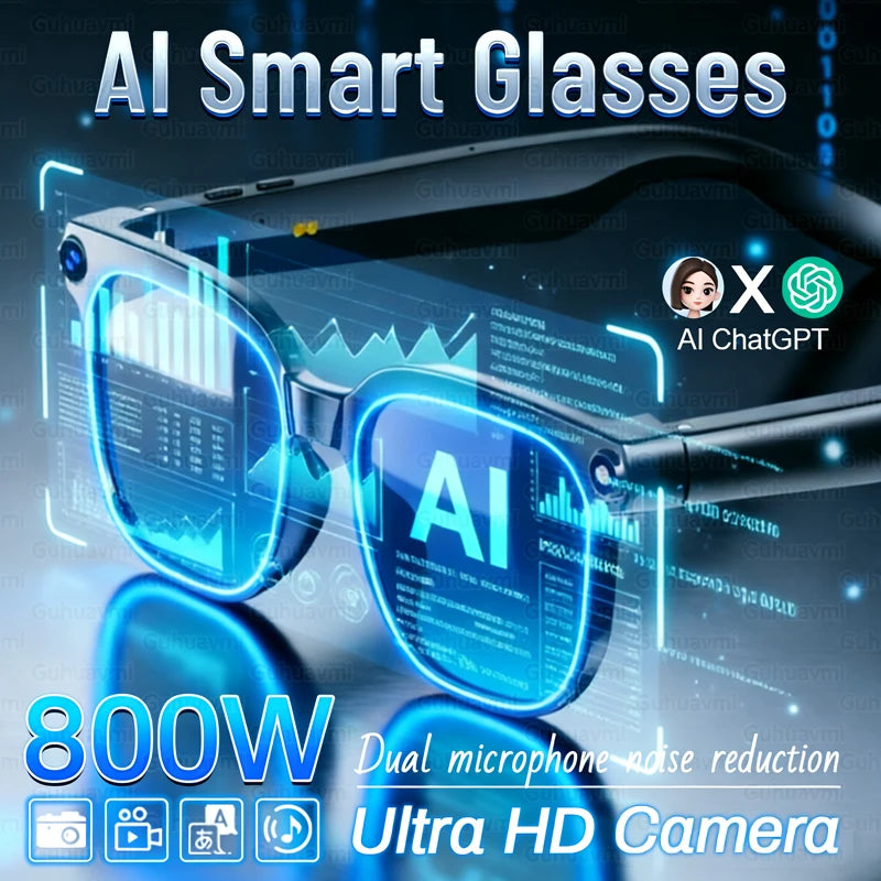 2026 AI Smart Glasses ChatGPT 800W HD Camera 4K Video Recorder 100+Translation Bluetooth Call Smart Eyeglasses For Travel Work