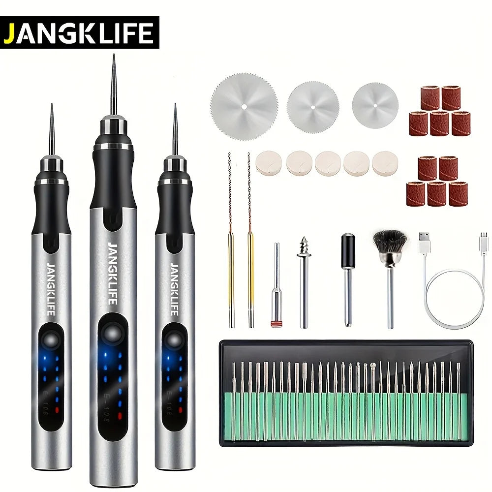 JANGKLIFE Kit Woodworking Engraving Pen DIY For Jewelry Metal Glass Mini Wireless Drill USB Cordless Rotary Tool