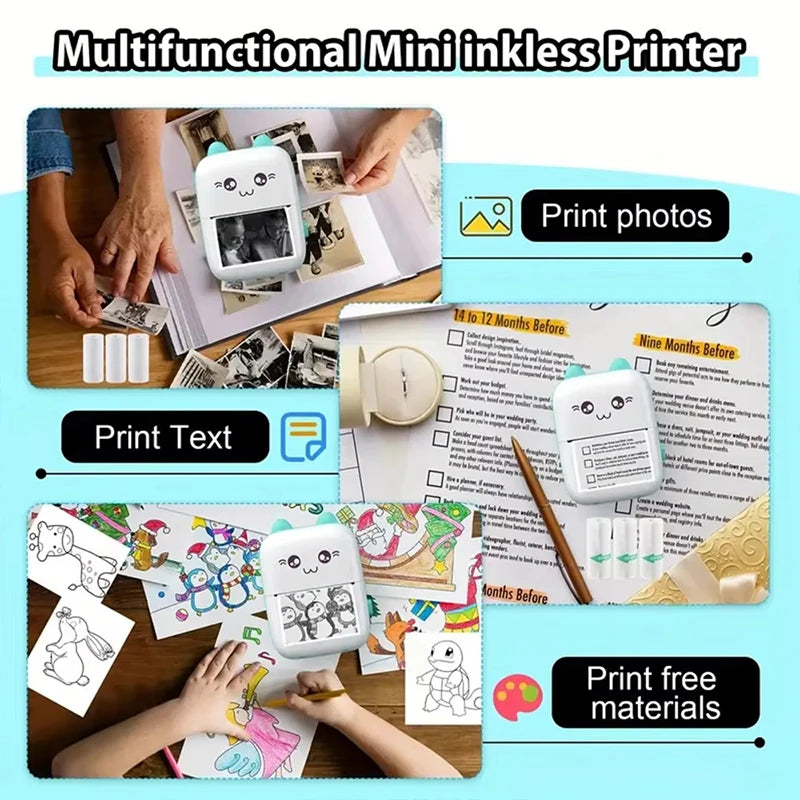 58MM Mini Portable Thermal Printer Wireless Bluetooth Pocket Printer Compatible With IOS Android For Home Tags Photo Printing