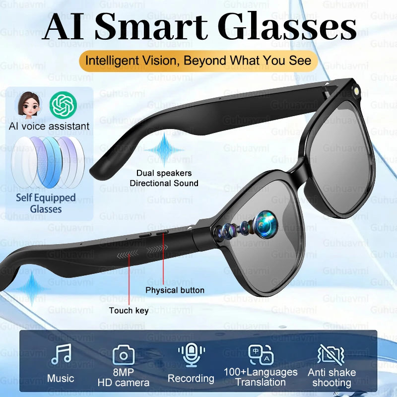 2026 AI Smart Glasses ChatGPT 800W HD Camera 4K Video Recorder 100+Translation Bluetooth Call Smart Eyeglasses For Travel Work