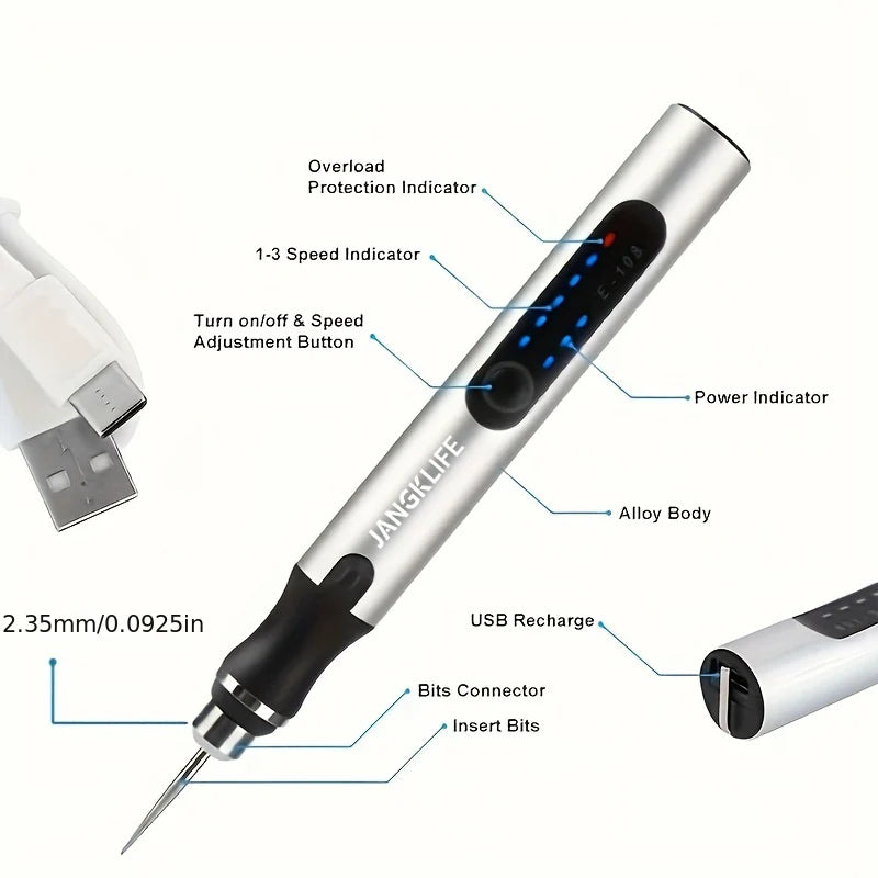 JANGKLIFE Kit Woodworking Engraving Pen DIY For Jewelry Metal Glass Mini Wireless Drill USB Cordless Rotary Tool