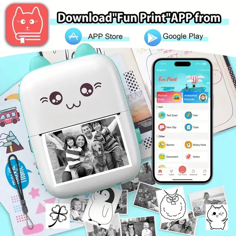58MM Mini Portable Thermal Printer Wireless Bluetooth Pocket Printer Compatible With IOS Android For Home Tags Photo Printing