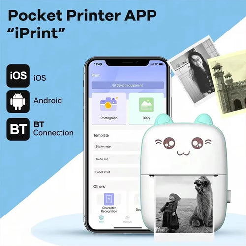 58MM Mini Portable Thermal Printer Wireless Bluetooth Pocket Printer Compatible With IOS Android For Home Tags Photo Printing